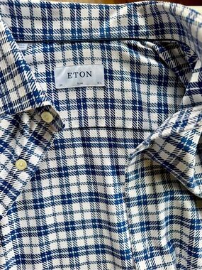 Eton Slim Fit Blue Plaid Men's Shirt size 15 1/2